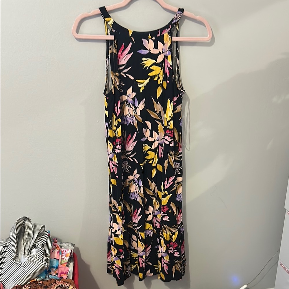 Floral Sleeveless Dress - Black and Multicolor